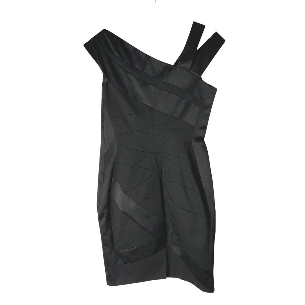 Karen Millen Satin Bandage Cocktail Dress Asymmetrical Strappy Black Size‎ 8